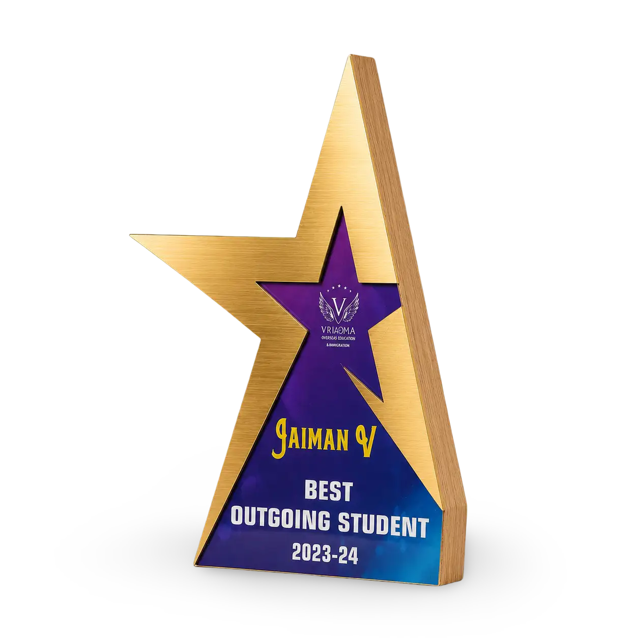 Student excellence award shown from an angled view