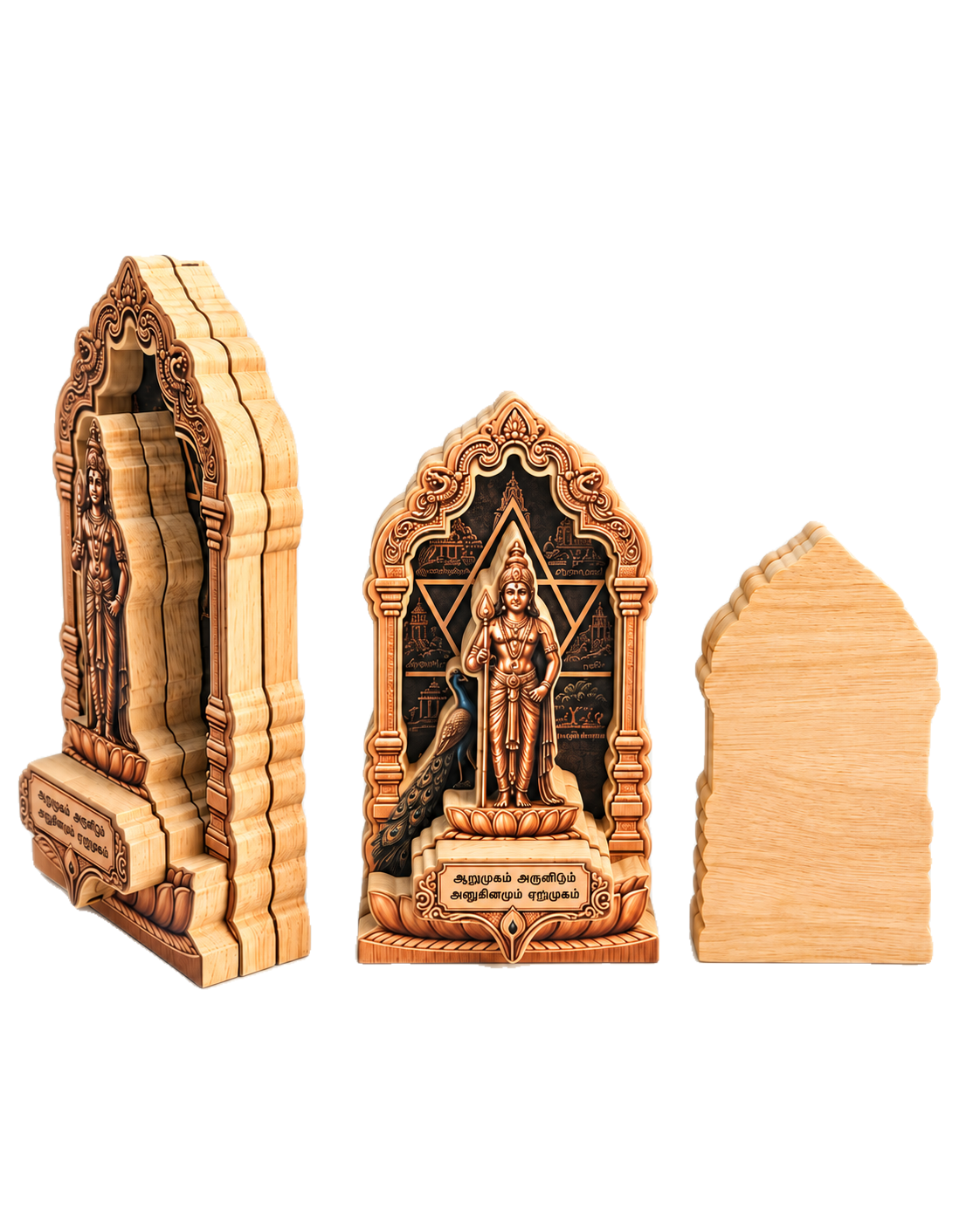 Murugan Wooden Idol with Arupadai Veedu plaque