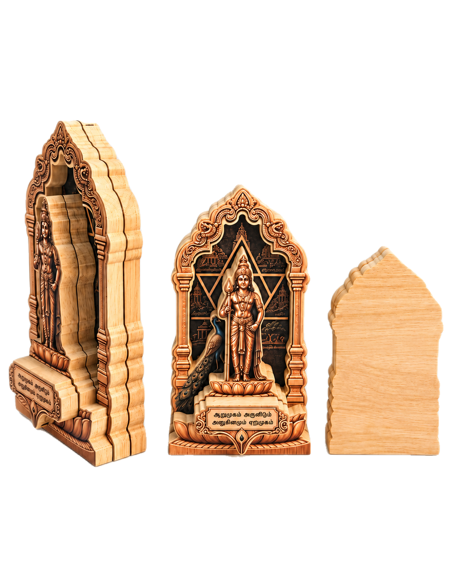 Murugan Wooden Idol with Arupadai Veedu plaque