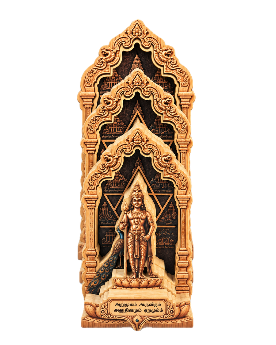 Murugan Wooden Idol with Arupadai Veedu plaque