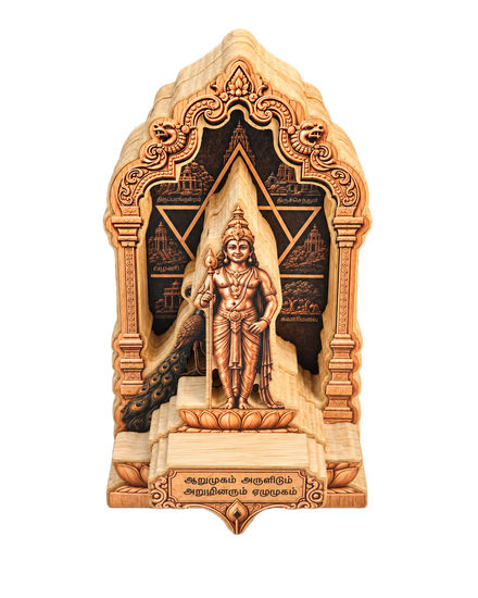Murugan Wooden Idol with Arupadai Veedu plaque