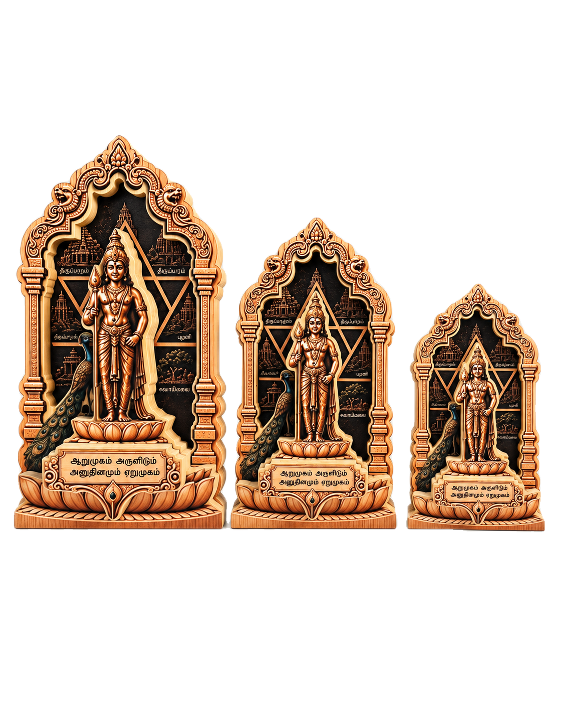Murugan Wooden Idol with Arupadai Veedu plaque