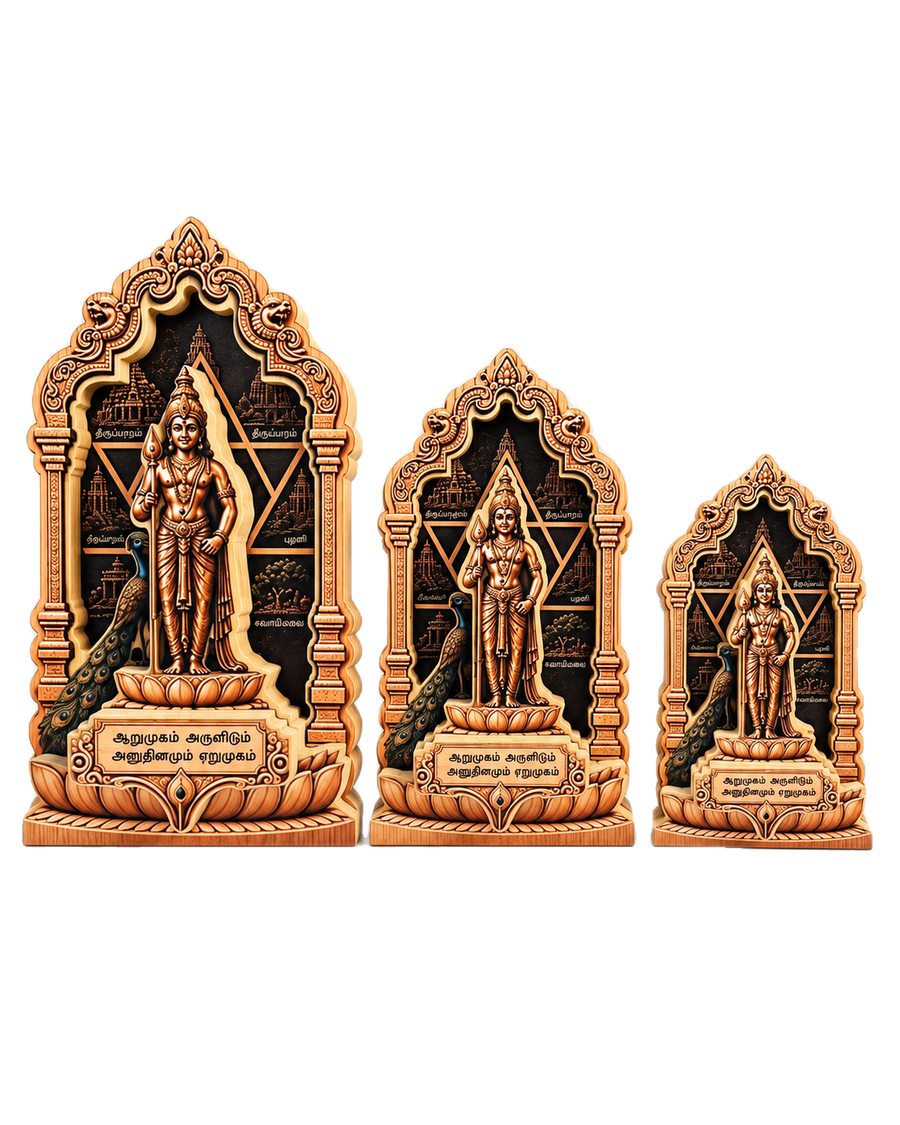 Murugan Wooden Idol with Arupadai Veedu plaque