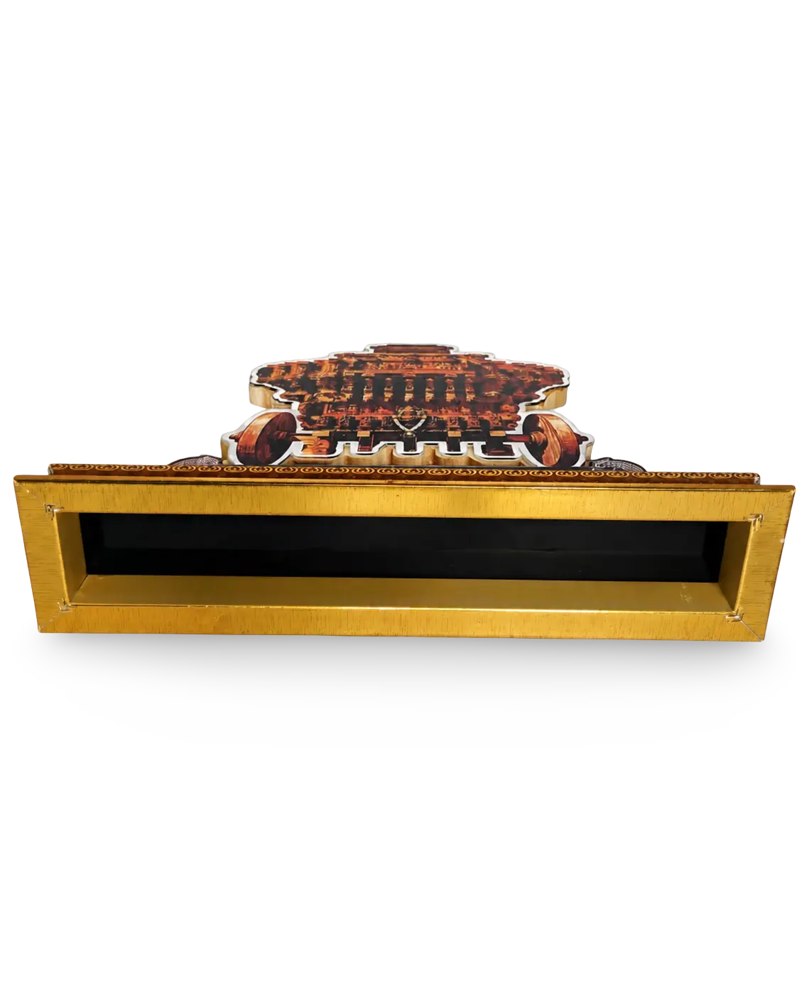 Decorative item with a gold frame and tortoiseshell design on a white background