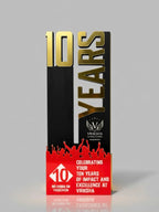 Vikisha award celebrating 10 years of impact and excellence with gold, black, and red design.