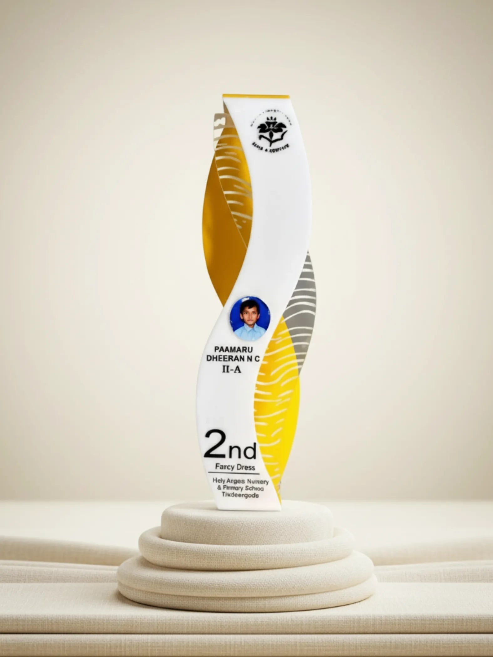 Transparent crystal trophy with academic shield design - premium acrylic award for educational excellence and merit