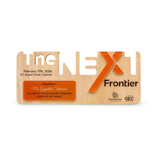 Wooden plaque award custom corporate recognition laser cut acrylic accent EcoTrophy India