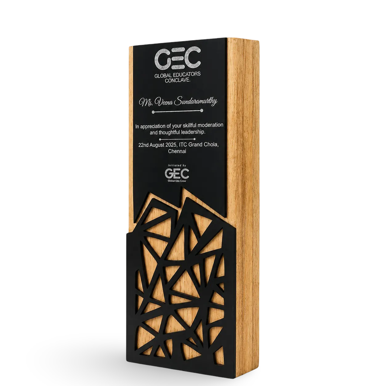 Wooden corporate trophy custom engraved 8 inch 10 inch 12 inch India background