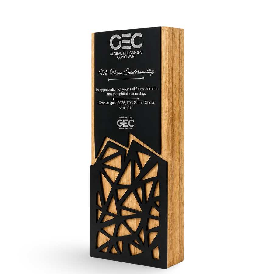 Wooden corporate trophy custom engraved 8 inch 10 inch 12 inch India background