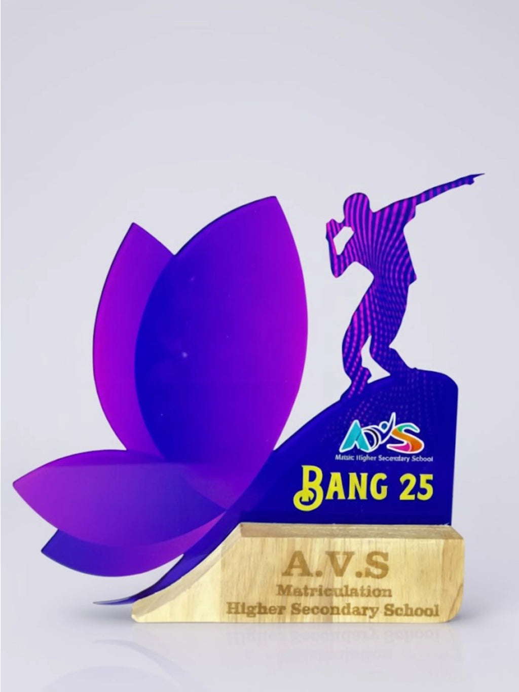 Awards with a purple lotus design and a silhouette of a person, featuring the A.V.S. logo and text.